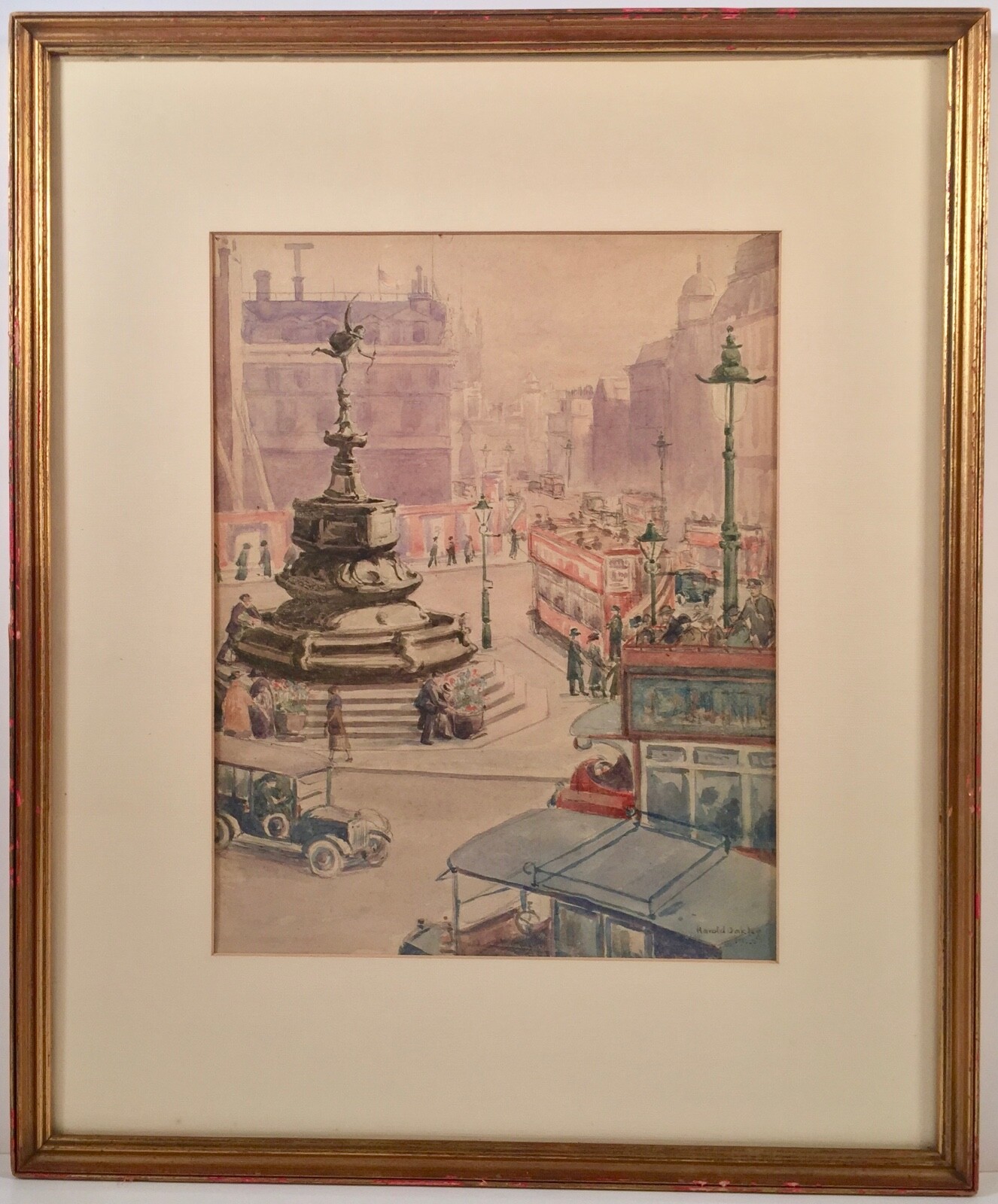 Listed UK Artist Harold Oakley (1882-1960) Signed Cityscape Watercolor c.1925