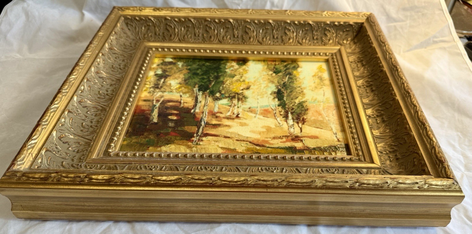 Original Oil Painting Fall Landscape Heavy Ornate Frame 15” x 13.5” x 2.5”