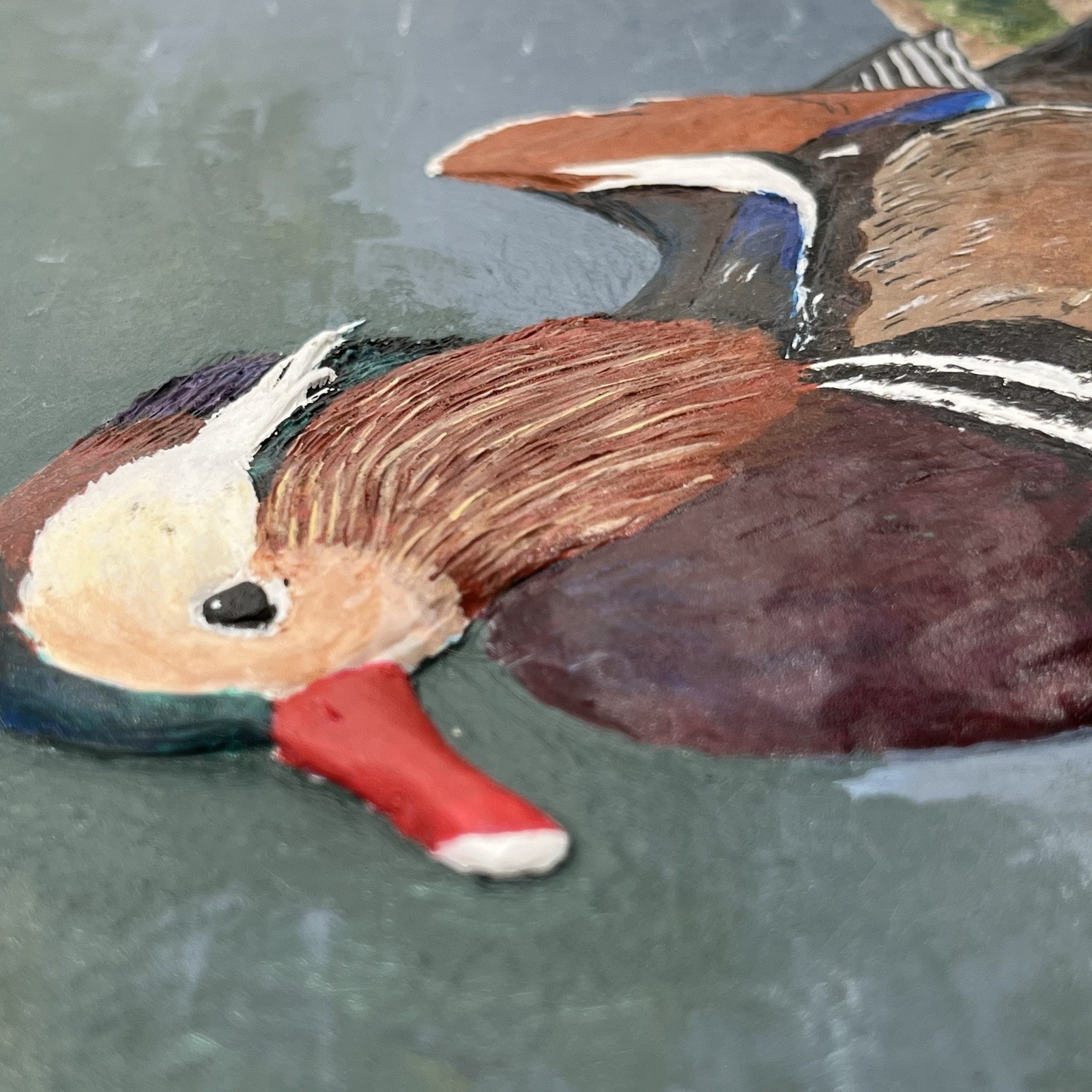 Original & Signed Mandarin Duck 3D Mixed Media Painting 16×20” By Barbara Weber