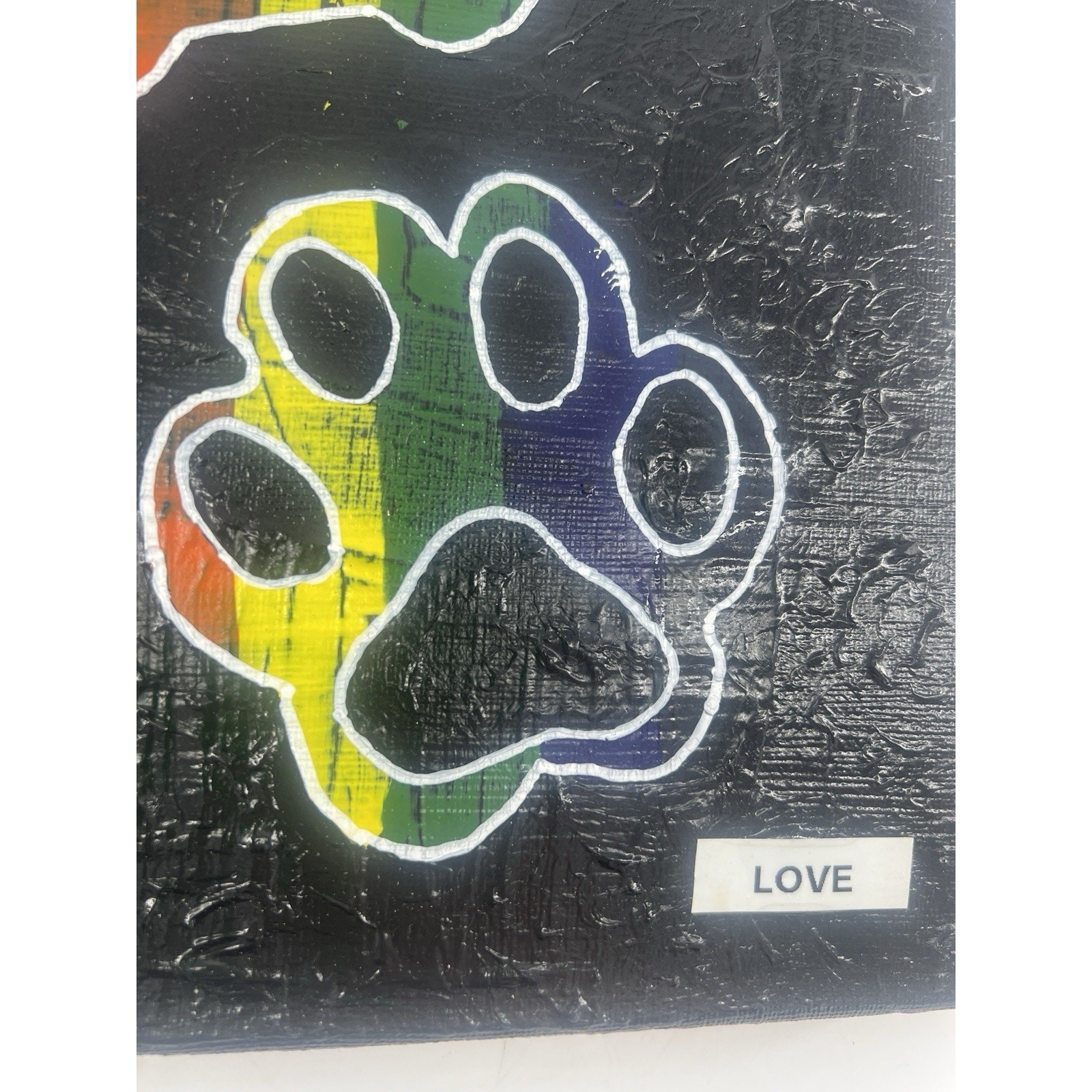 Handmade Acrylic Painting Canvas Puppy Doggy Love Black Rainbow 10″x8″x.75″ Art
