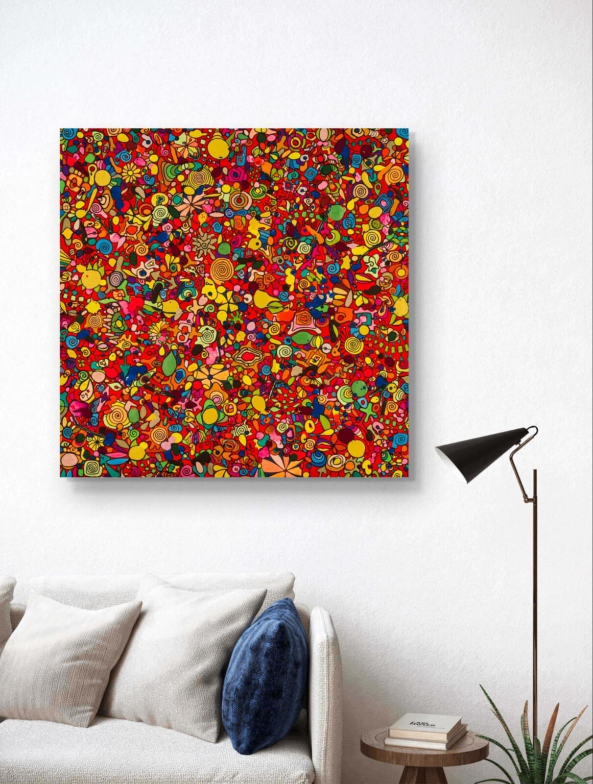 Large 39″x39″ Hand Painted Canvas Modern Trippy UV Light Colorful LEMINX MATRIX