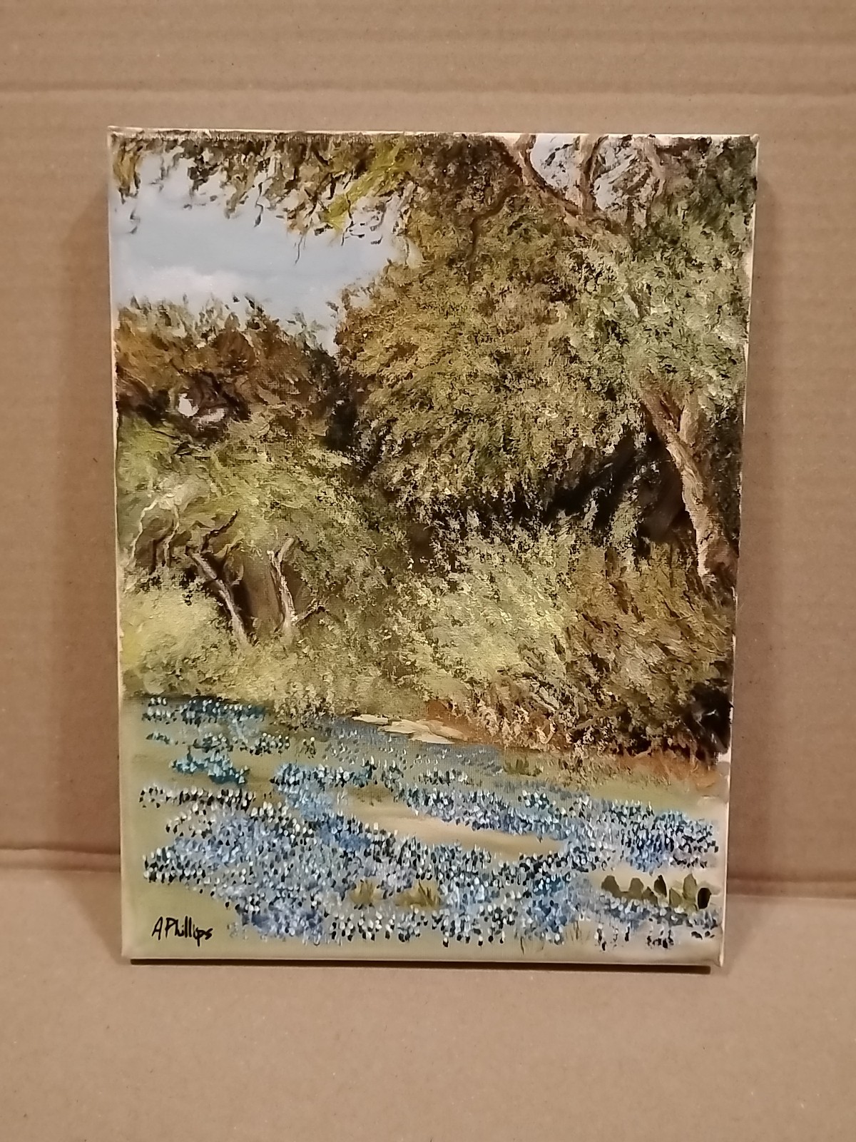 Texas Bluebonnet Landscape Oil Painting 🎨 Signed