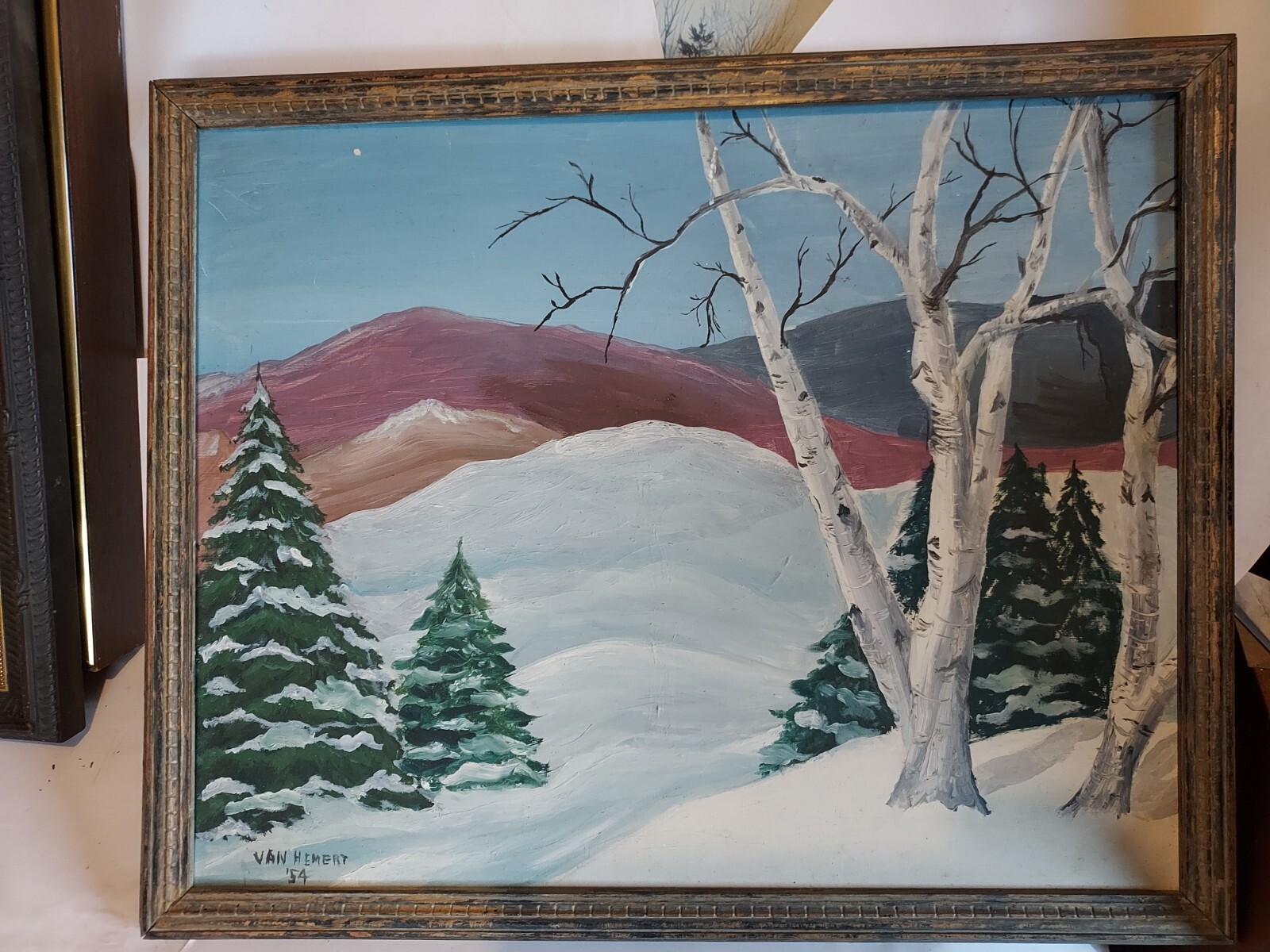 Mountain Landscape Painting Signed Van Hemert ’54’ 16 1/4×13 1/4″