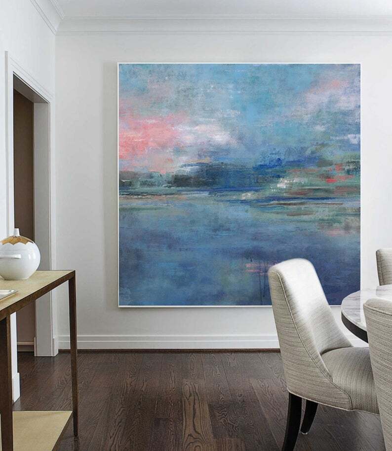 Blue Wall Art Ocean Landscape Painting Large Sea Canvas Art Painting Dining