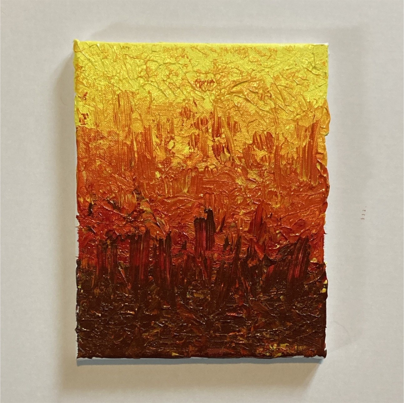 LK Abstract Textured Acrylic Painting Small Canvas Yellow Orange Brown