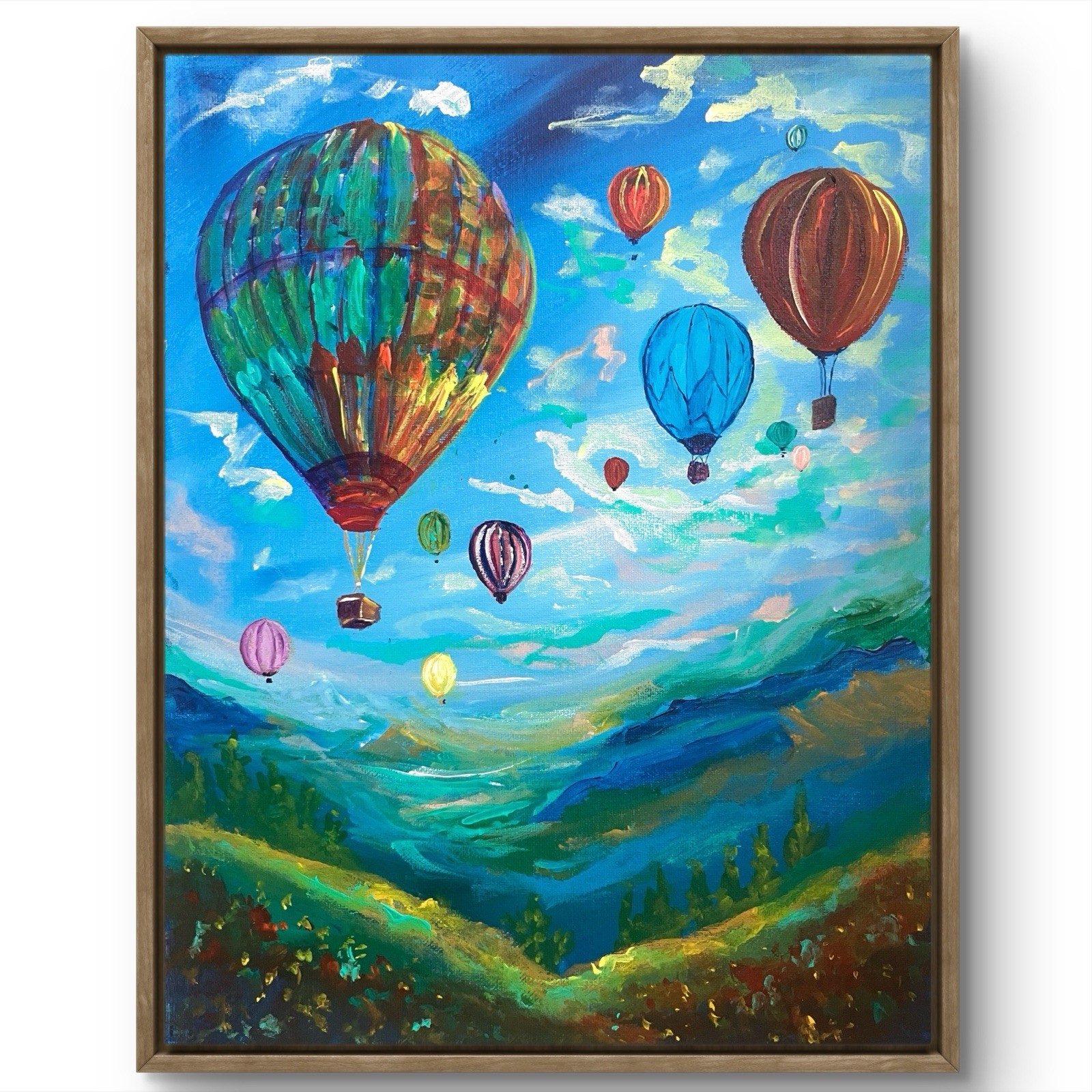 TITA PAINTZ Hot Air Balloon Festival Vibrant Original OOAK 11×14 Canvas Art