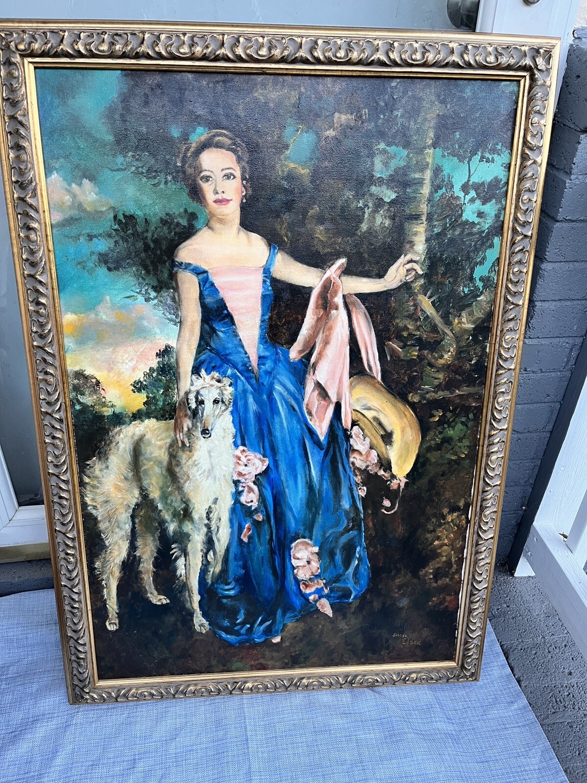 Sheila Elsea With Dog Oil Painting on Canvas, 28″ x 40” With Nice Frame