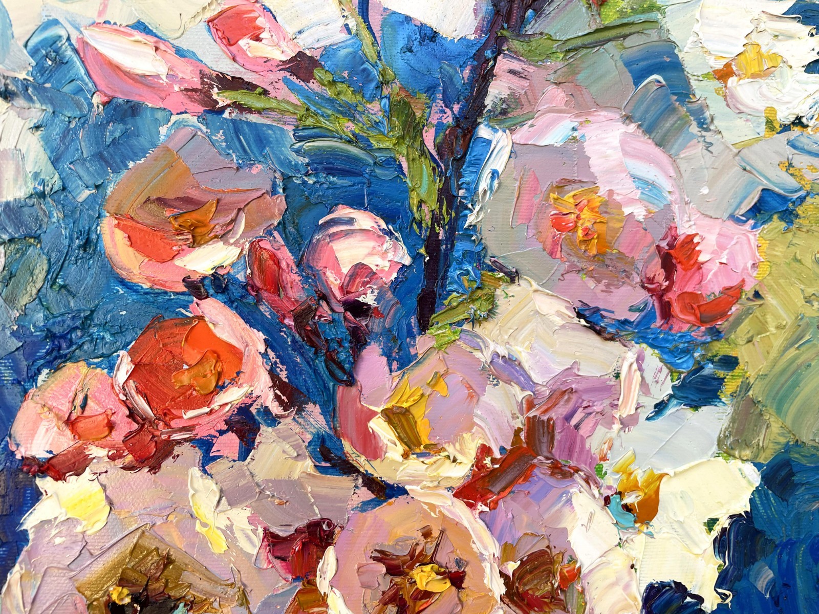 Flowers painting Original artwork Impressionism Oil on canvas by E Chernyakovsky