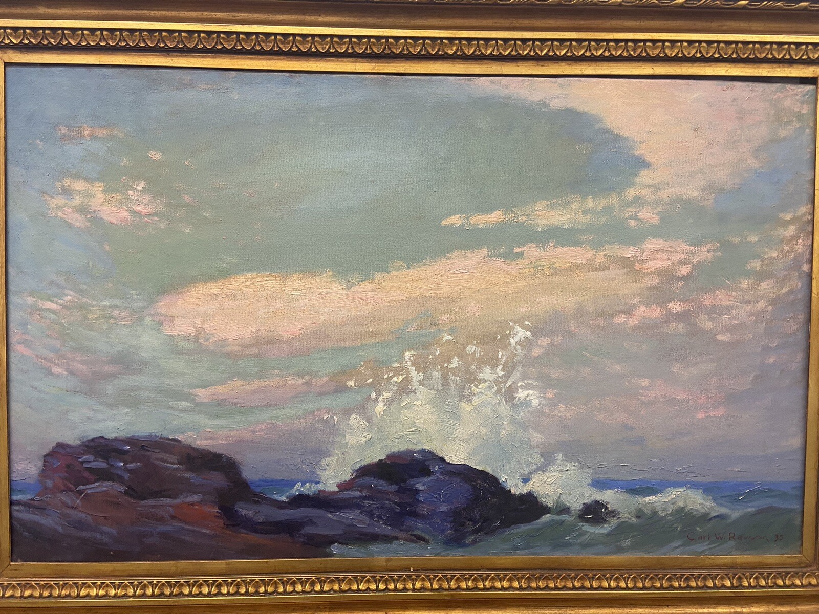 Carl W. Rawson (1884-1970 ) Seascape Seashore Oil/Canvas Signed LR & Dated ‘35