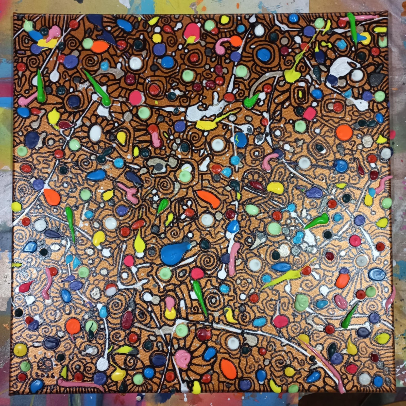 Glow in Dark, UV light active, Hand-painted Original 50×50 cm, 19,68×19,68 in