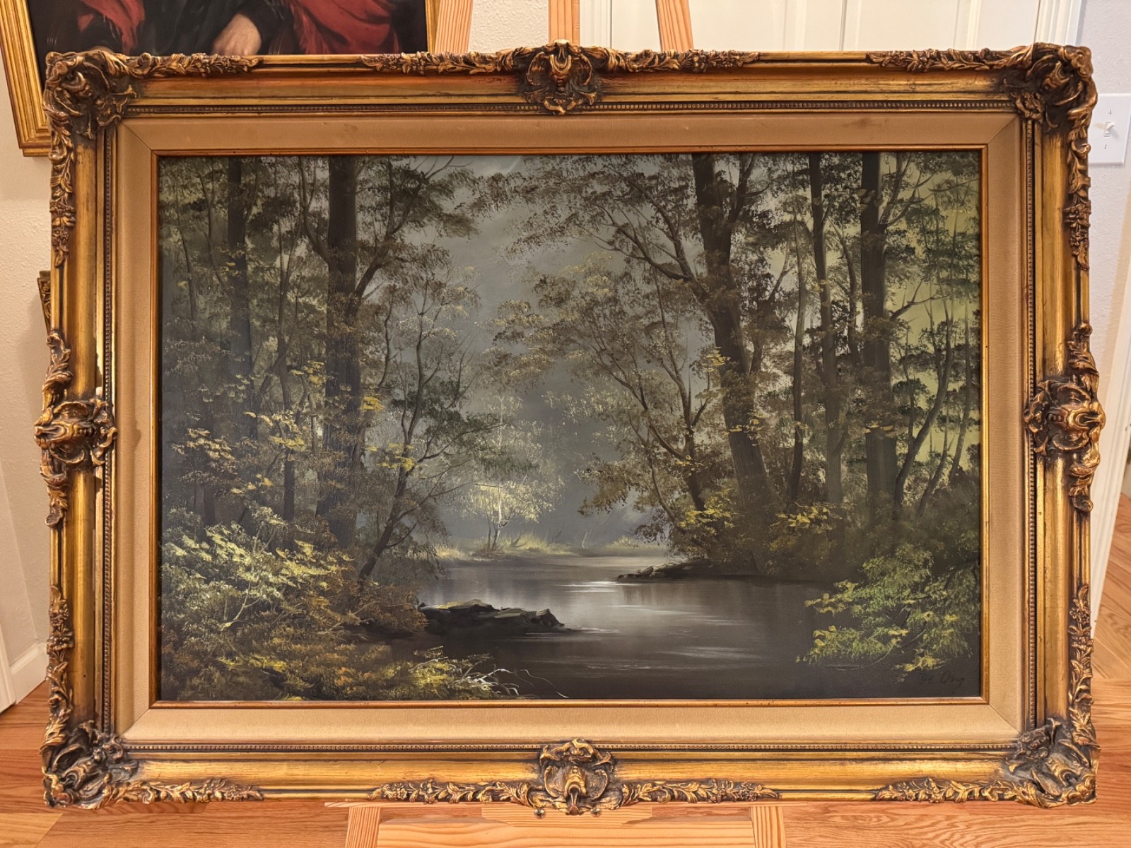 Deep In The Forest Ornate Wood Framed Oil Painting By De Ong 43″ x 31″
