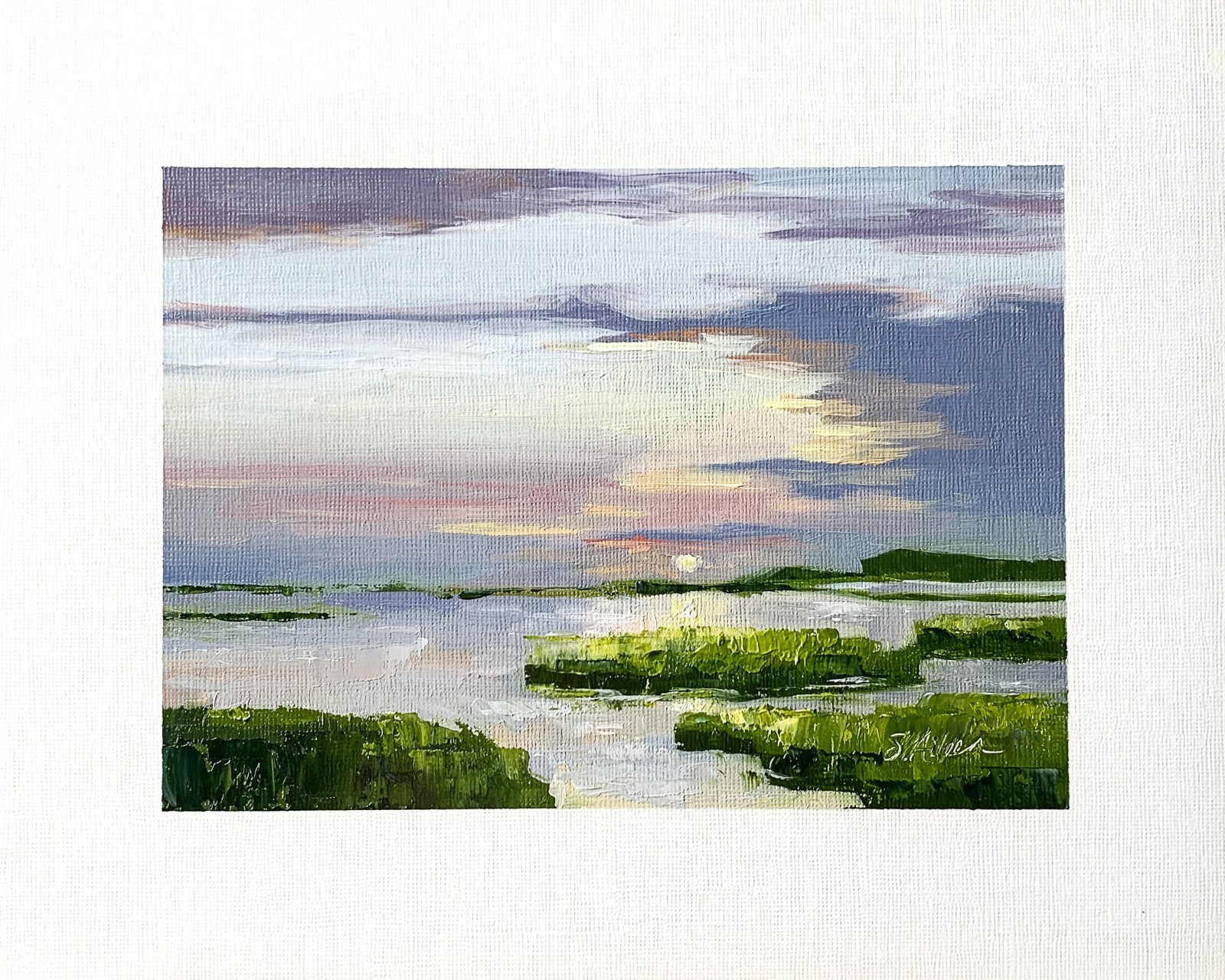 8×10 Original Oil Seascape Painting Marsh Sunset Clouds Lowcountry Art Signed