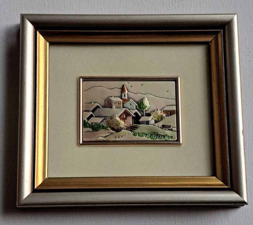 VTG Art Mini Italian Repousse Embossed 925 Sterling Silver House Village Painted