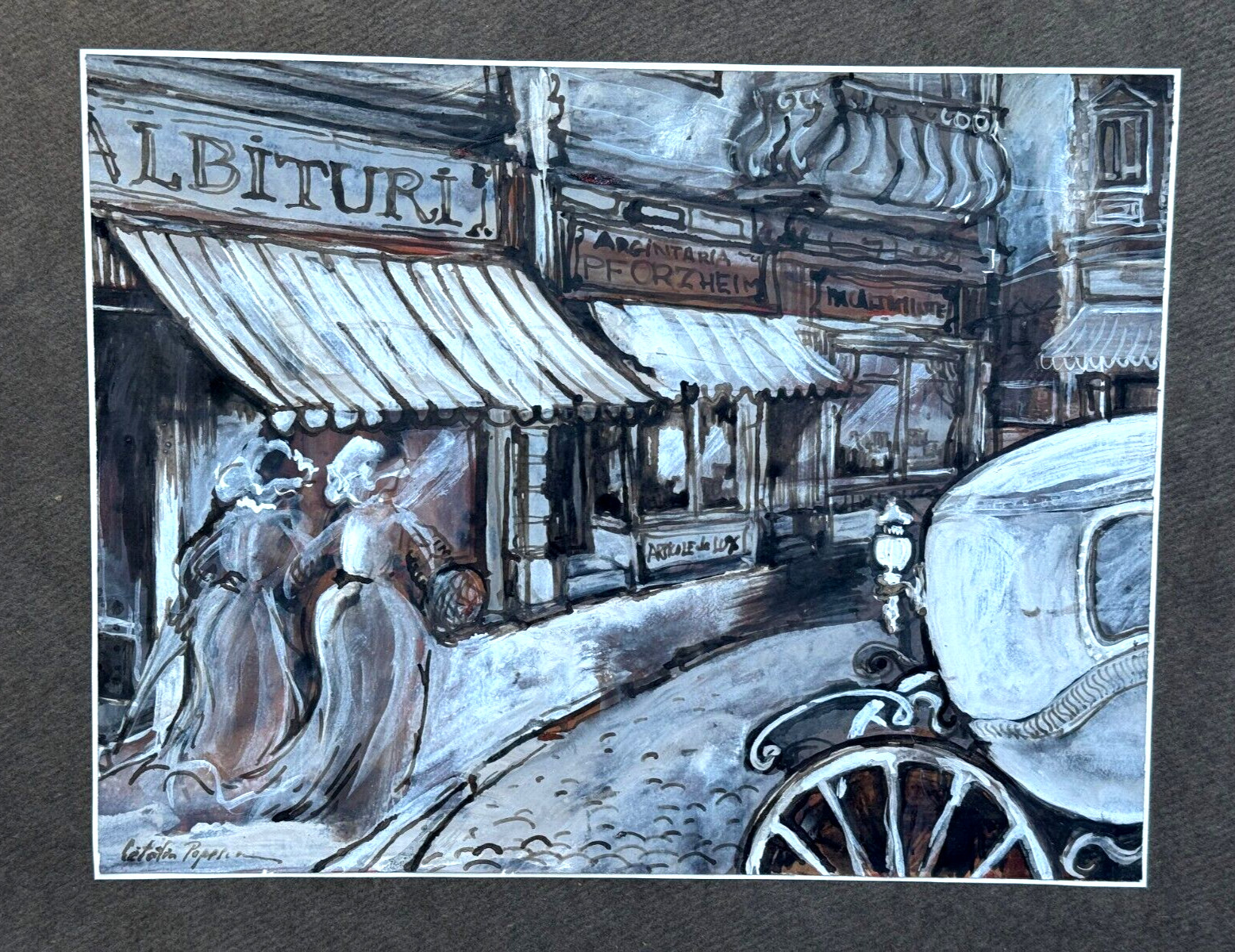 Catalin Popescu Signed Original Painting 2 Women European Village City Street