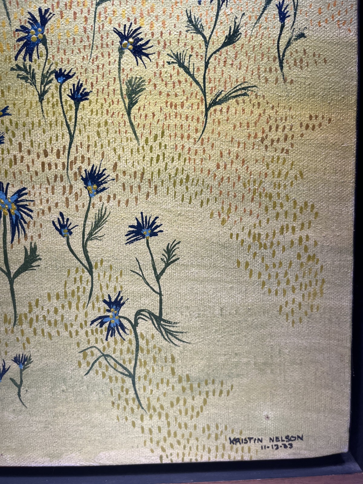 KRISTIN NELSON 70S MID CENTURY ABSTRACT FLOWERS NAIVE FOLK ART OIL PAINTING