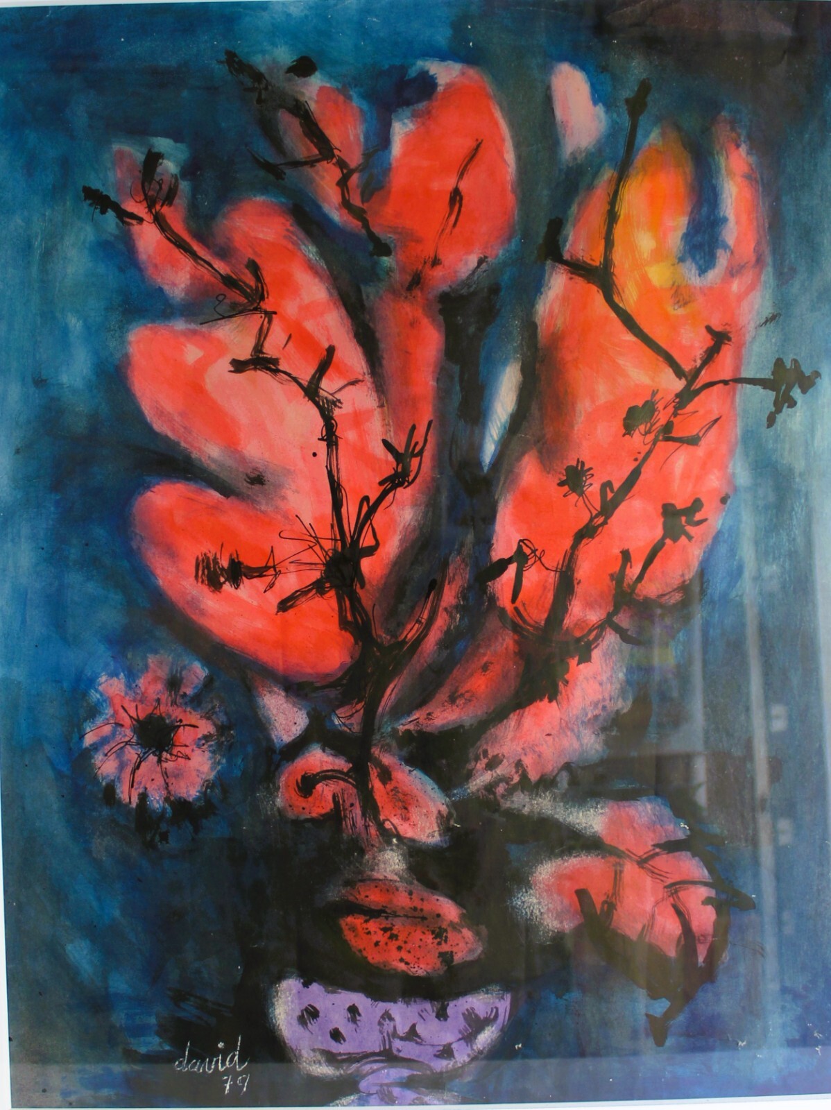 JUAN DAVID POSADA 1911-1981 MIXED MEDIA PAINTING 1979 SIGNED CUBAN LISTED ARTIST