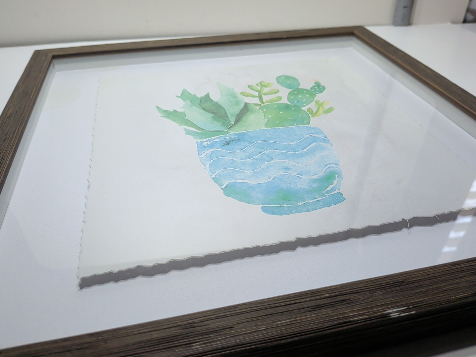✨New✨ Floating Framed Watercolor on Paper Succulents 14″X14″ – Framed Artwork