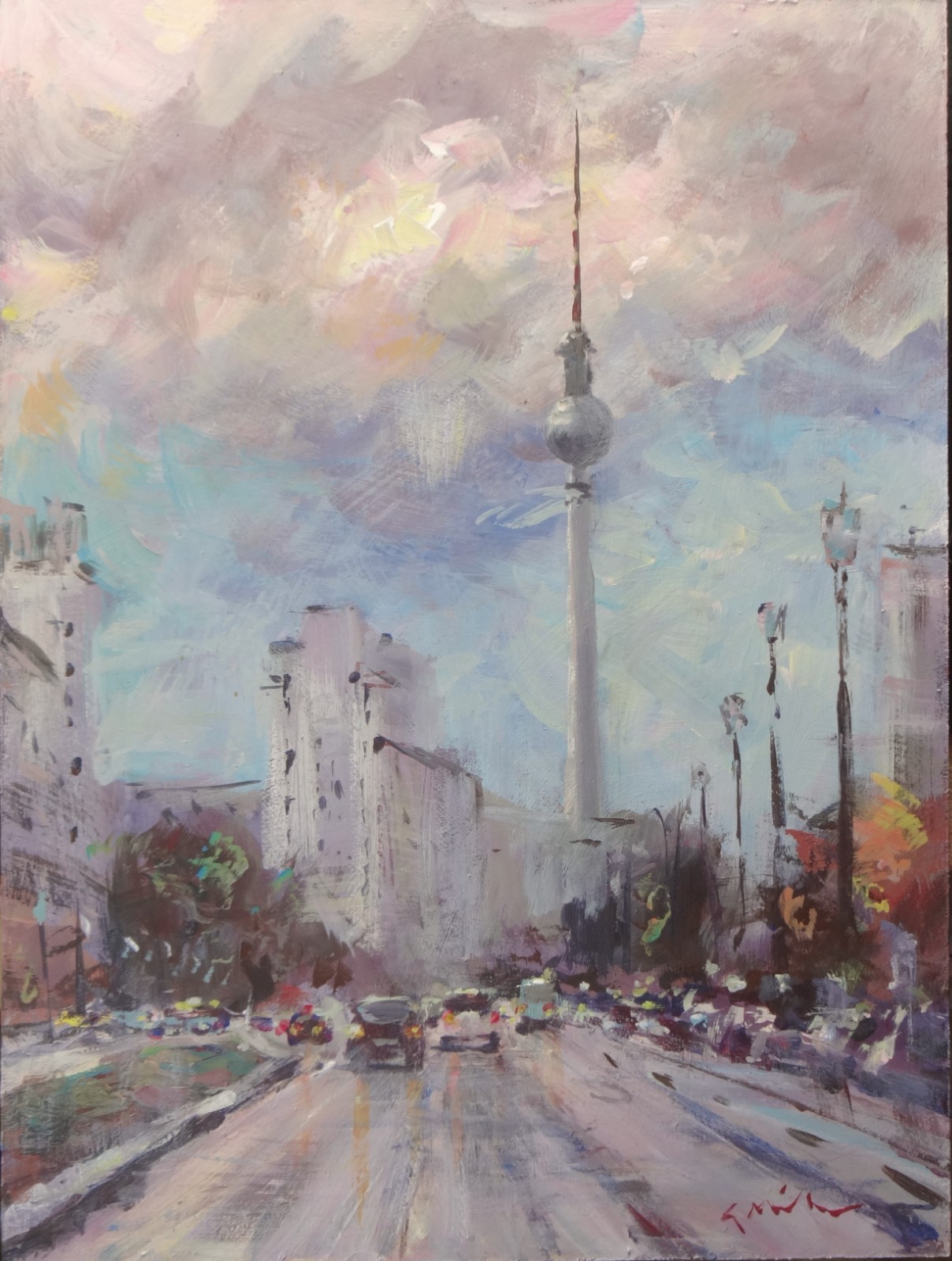 Gerry Miller – «TV Tower Berlin», acrylic paint. Landscape. 30×40 cm – Without frame.