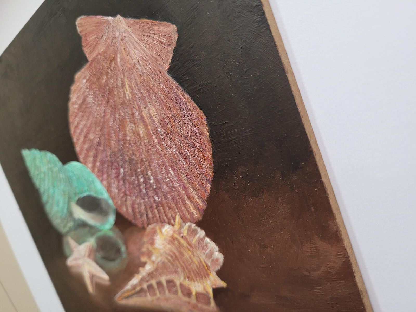 Seashells Still life Original Oil Painting on Thick MDF Board 8x10x0.25in Signed