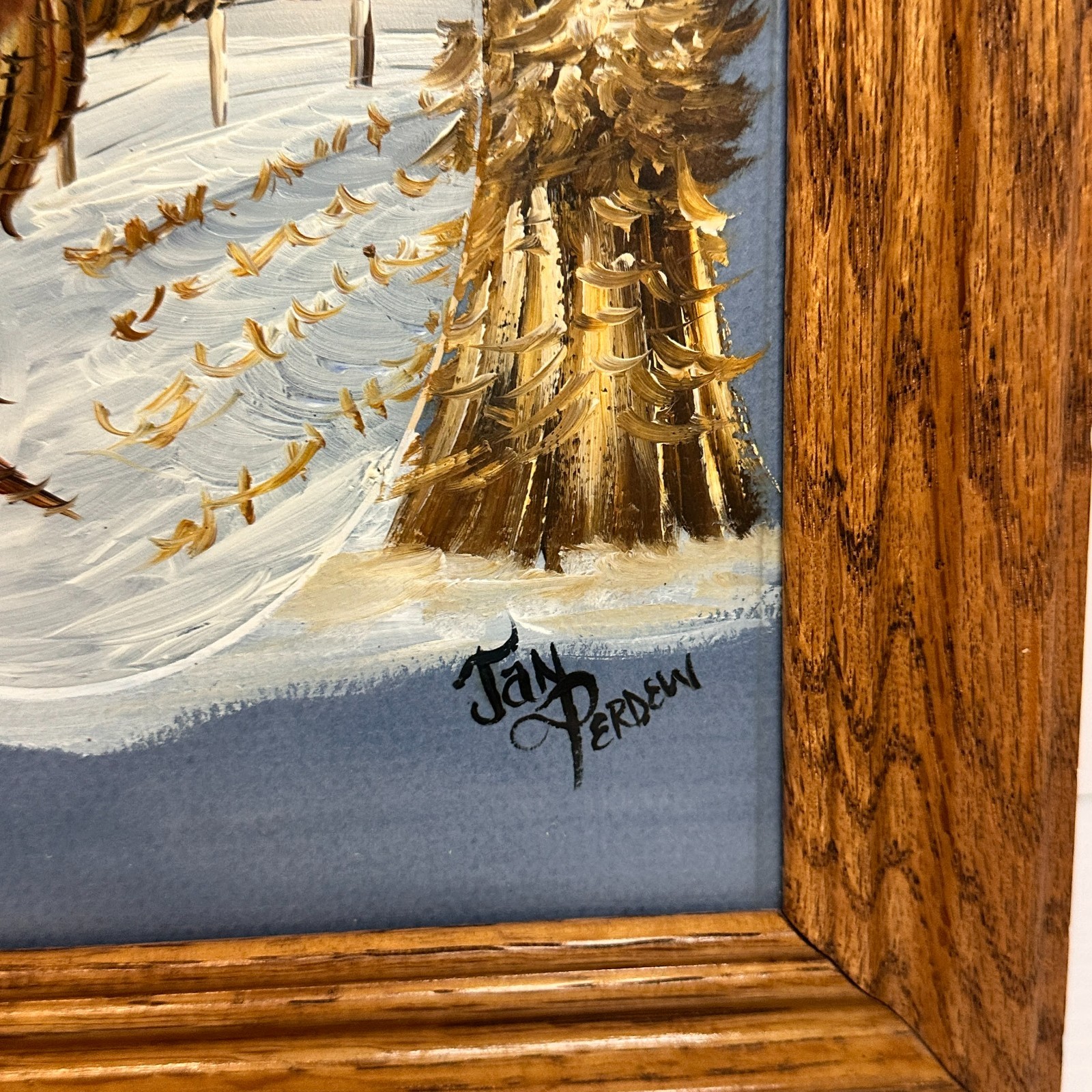 Original JAN PERDEW Matted & Framed Pheasant in Flight Painting 10.5″ x 12.5″