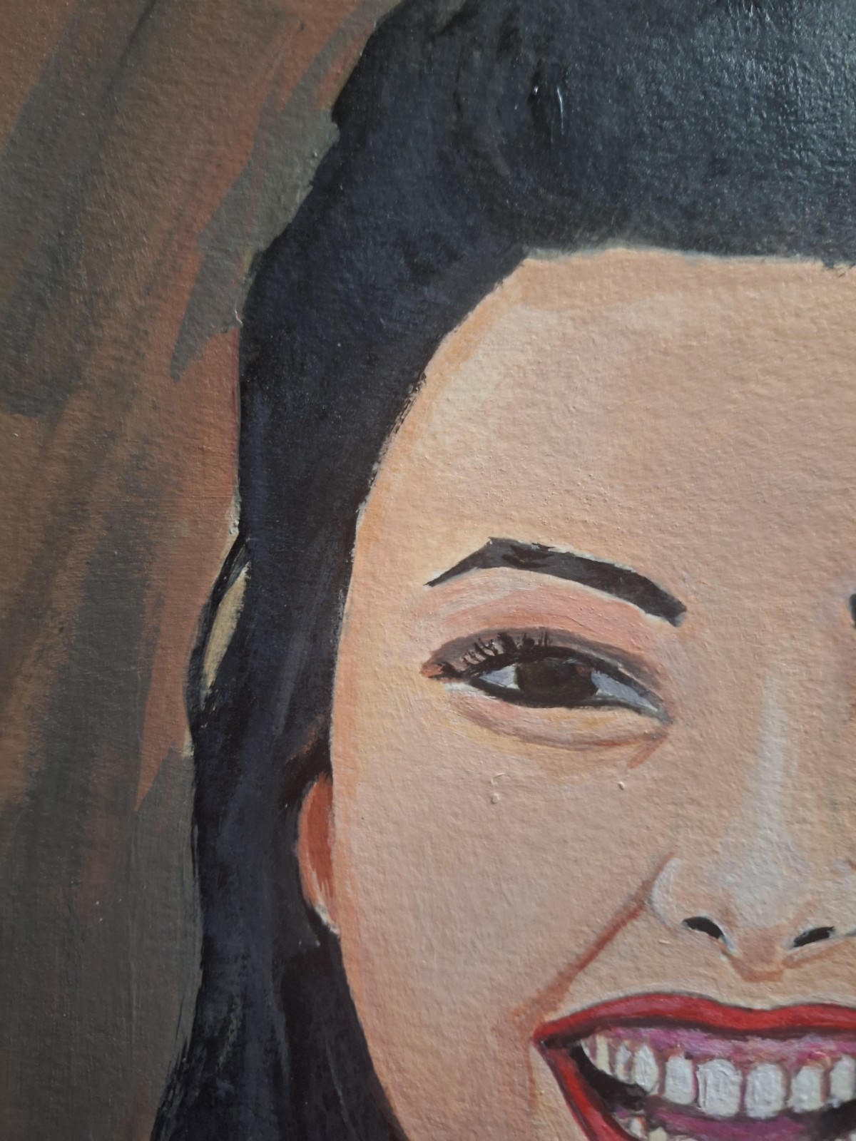 Contemporary Smiling Woman Acrylics 9×12 Canvas Paper