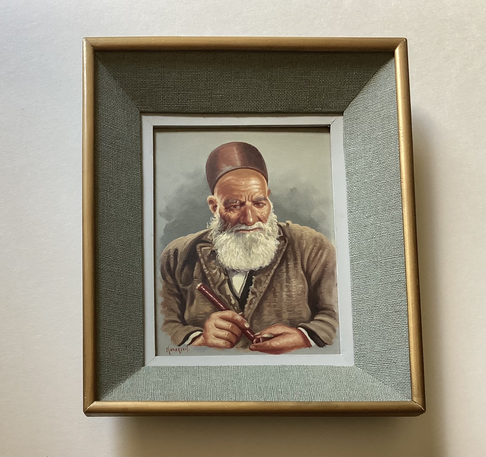 VTG Original Oil painting Portrait on Board By Alejke Kazarian, Signed
