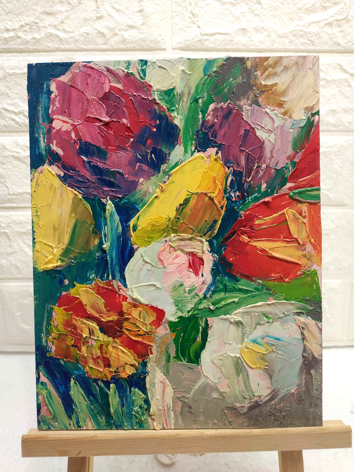Original oil painting Tulips Bouquet Flower Still life Artwork Floral art 9×7