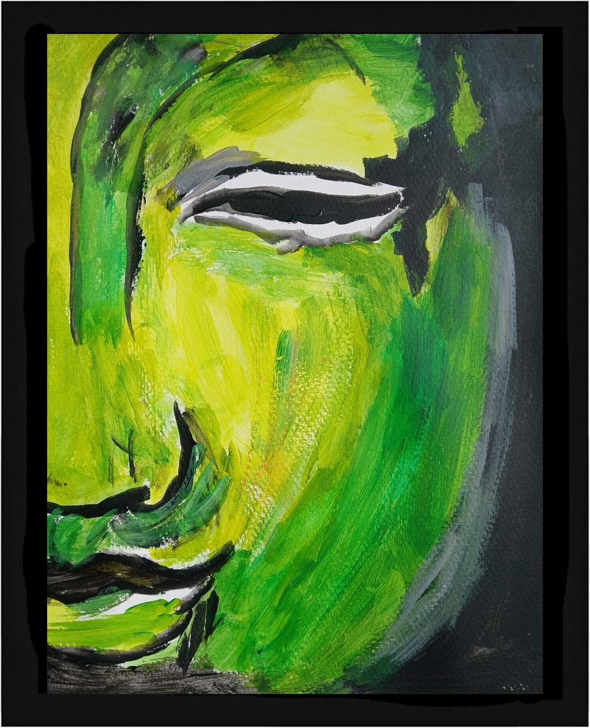 Expressionism/Abstract Green Statue 11×14 Signed Colorful Hand Made Painting
