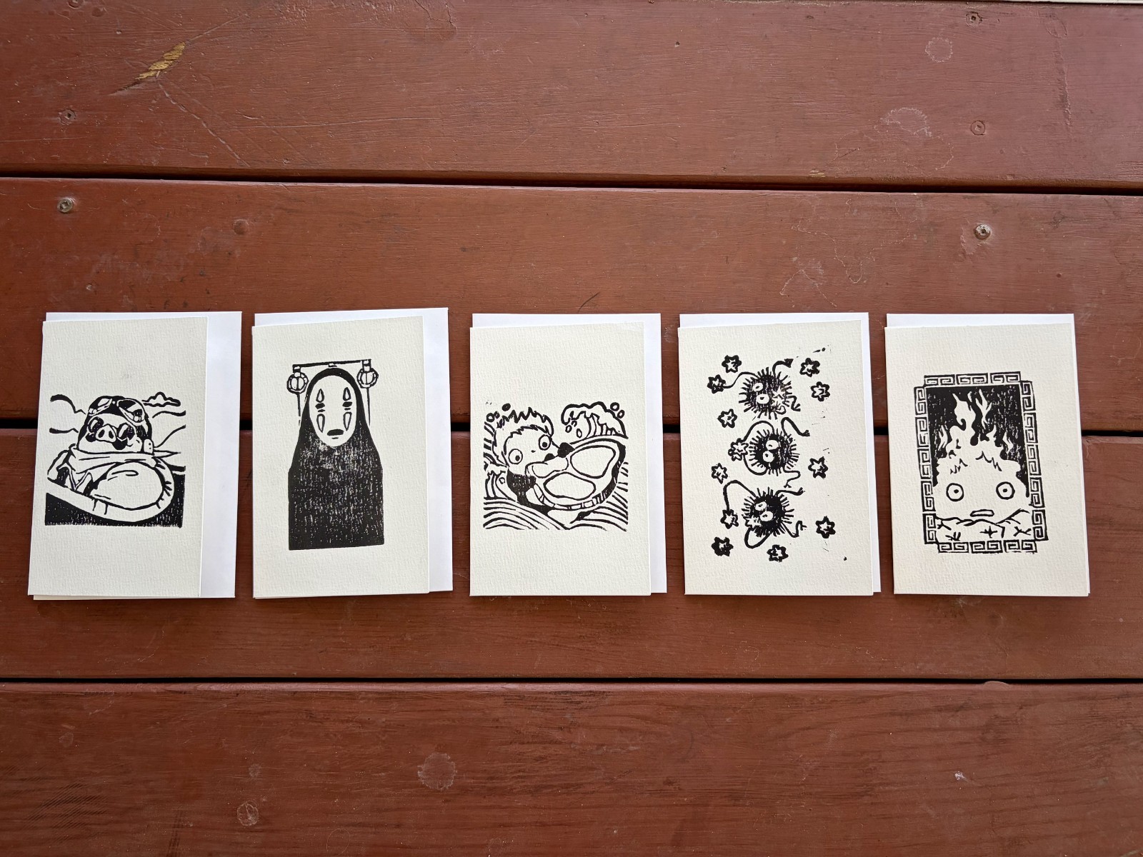 Original Studio Ghibli Greeting Cards 2 Print By Alannah Dyer- 4×6 in. Lino Cut