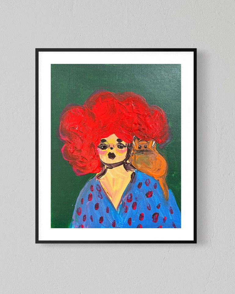ORIGINAL Art Cat Lady 8×10 Canvas Abstract Fun Expressive Art