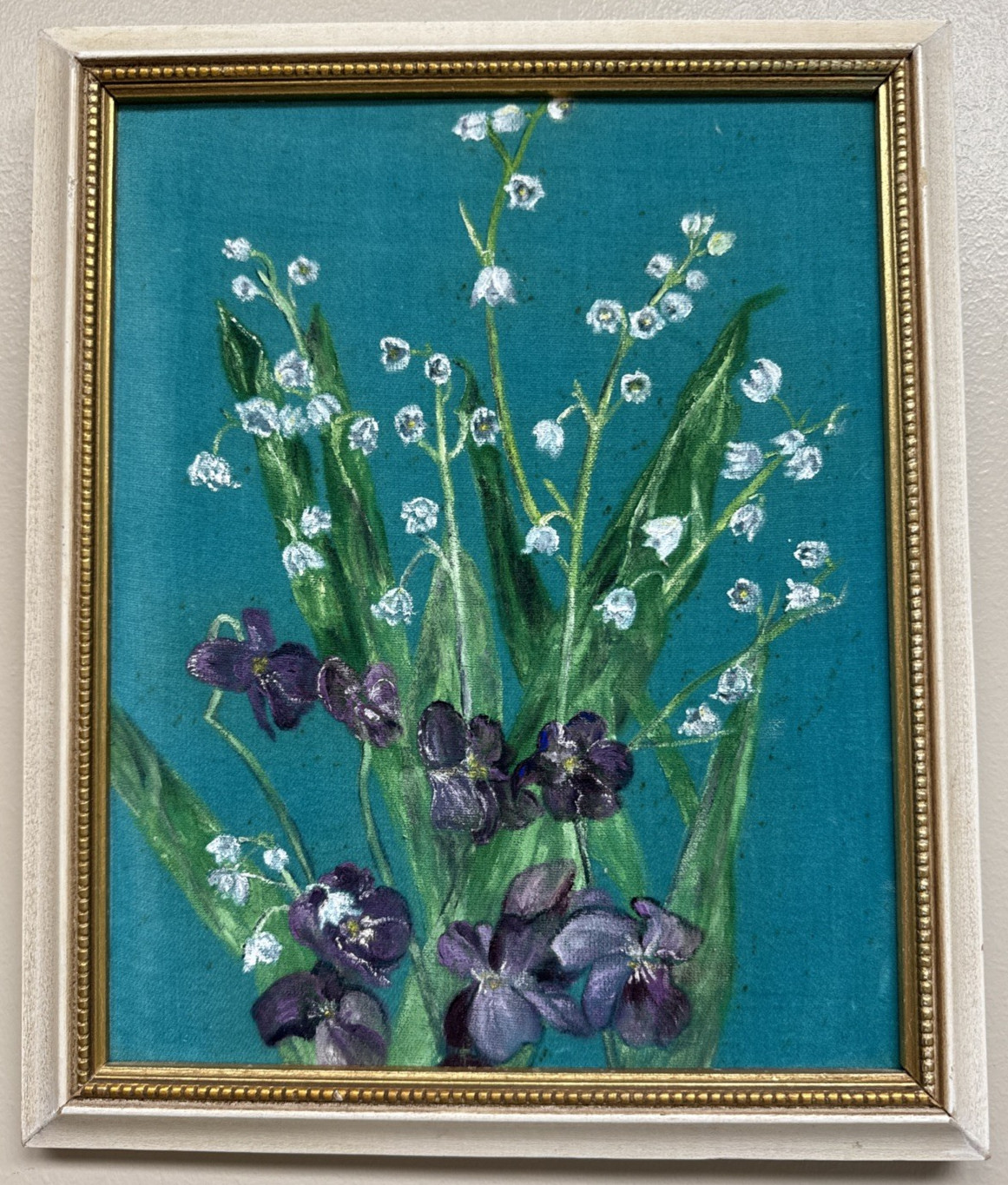 2 Vintage 70s Velvet Floral Painting Daisies, Pansies, Spring Flower 12.5”x10.5”