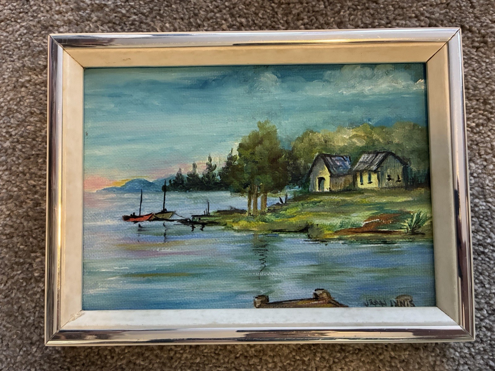 Painting Boats Nautical Landscape 5×7 in. Jean Innis – Art Luxury Aesthetic Room