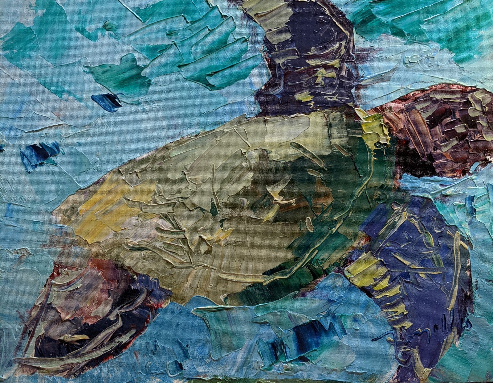 EXCELLENT !!!!!! 11×14 SEA TURTLE NAUTICAL BEACH OCEAN JOSE TRUJILLO Oil