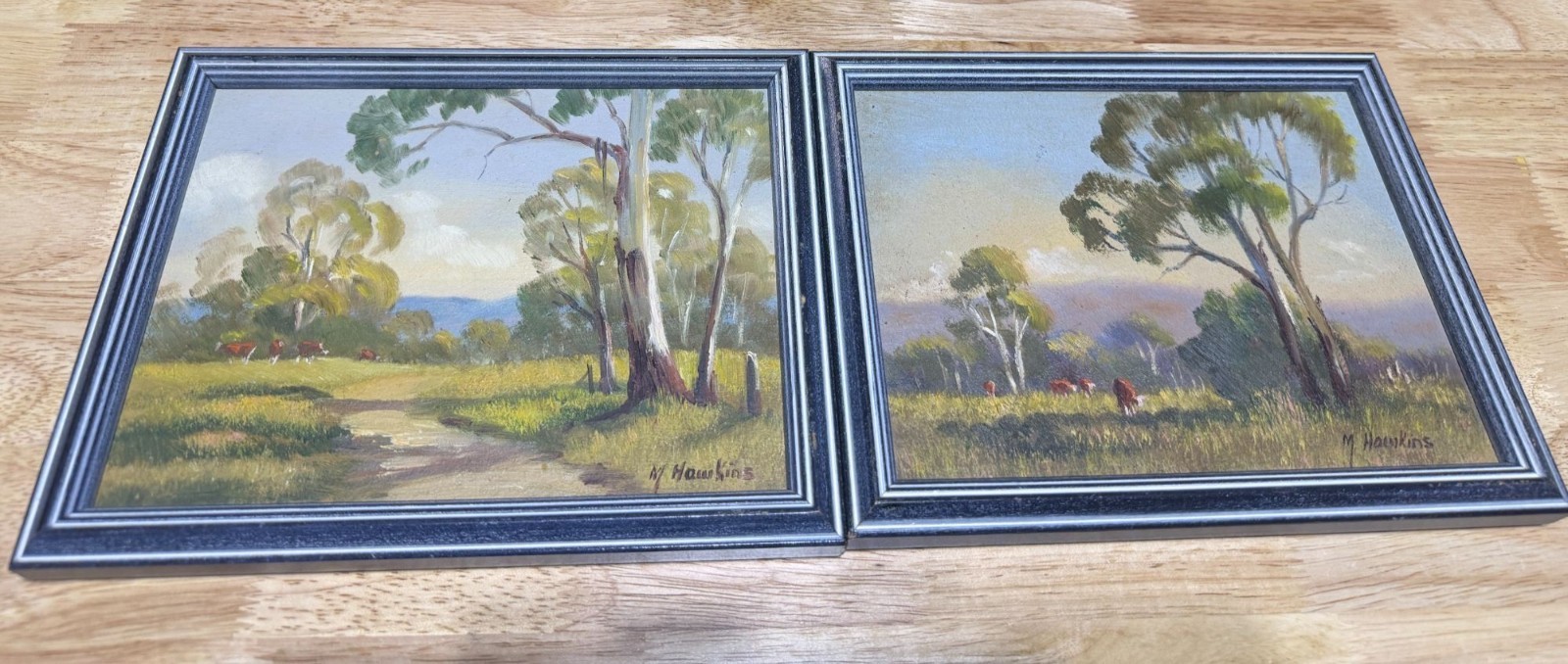 Vintage Landscape Paintings Signed Australian Cattle Countryside1984 Framed