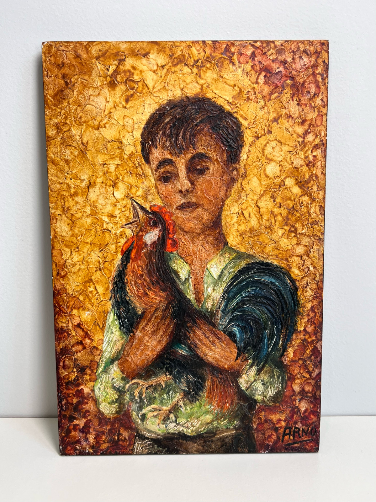 Vintage 1950s French Artist Arno Oil On Wood Board Painting – SOLD AS IS