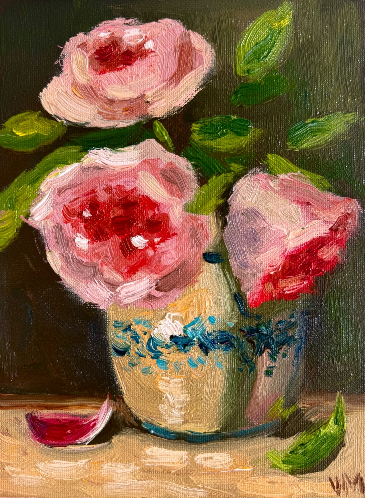 Roses Oil Painting Flowers Still Life Original Floral Impasto Vintage Art 8×6