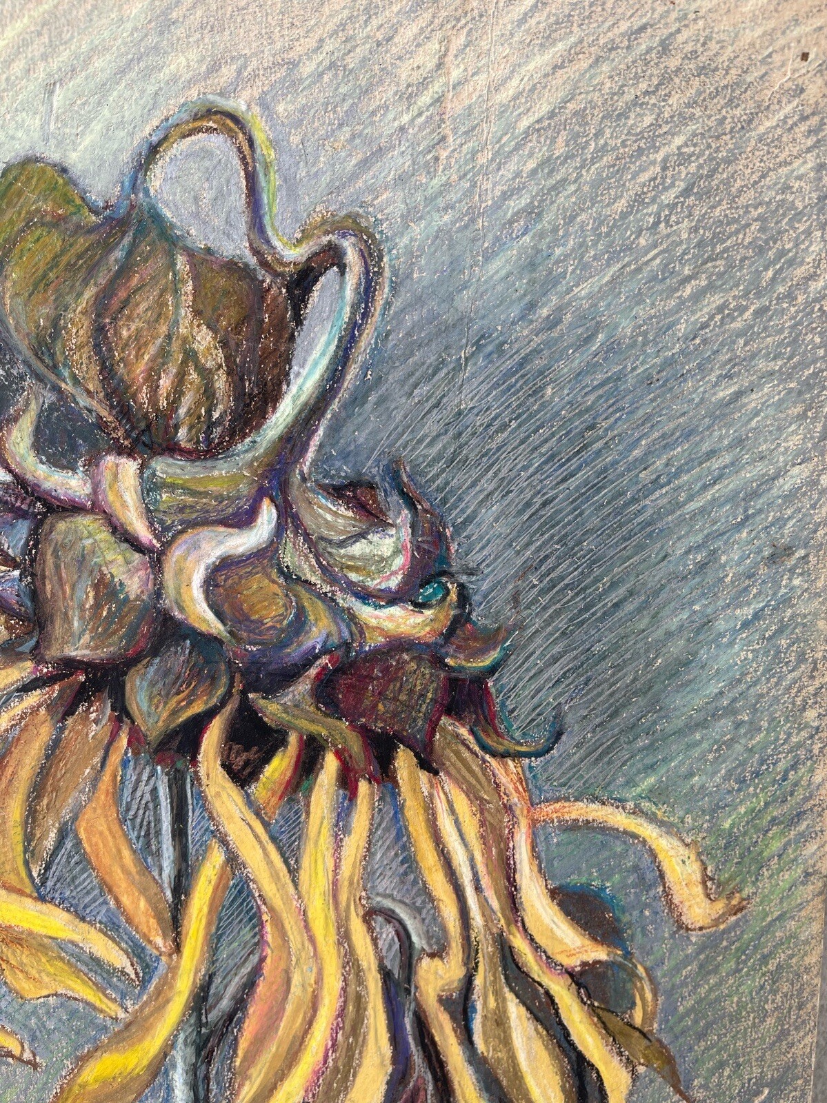» Faded Sunflowers » ORIGINAL OIL PASTEL ART Ukraine Kharkiv