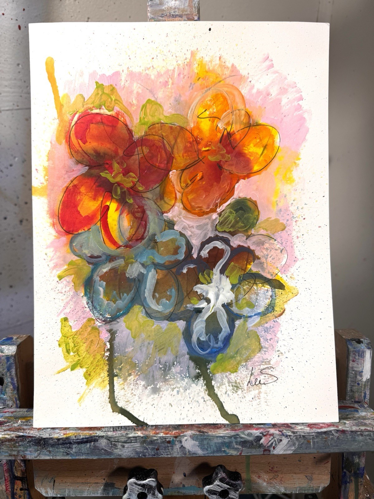 Original Floral 9×12 Handpainted Signed Abstract Expressionism Colorful 11