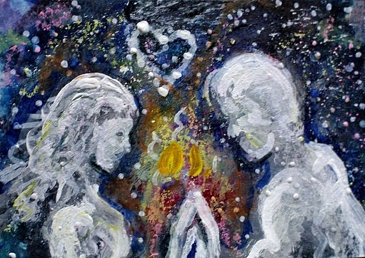 ACEO Original Painting TWIN FLAME Universal Energy Soul Union Stars Love ATC ART