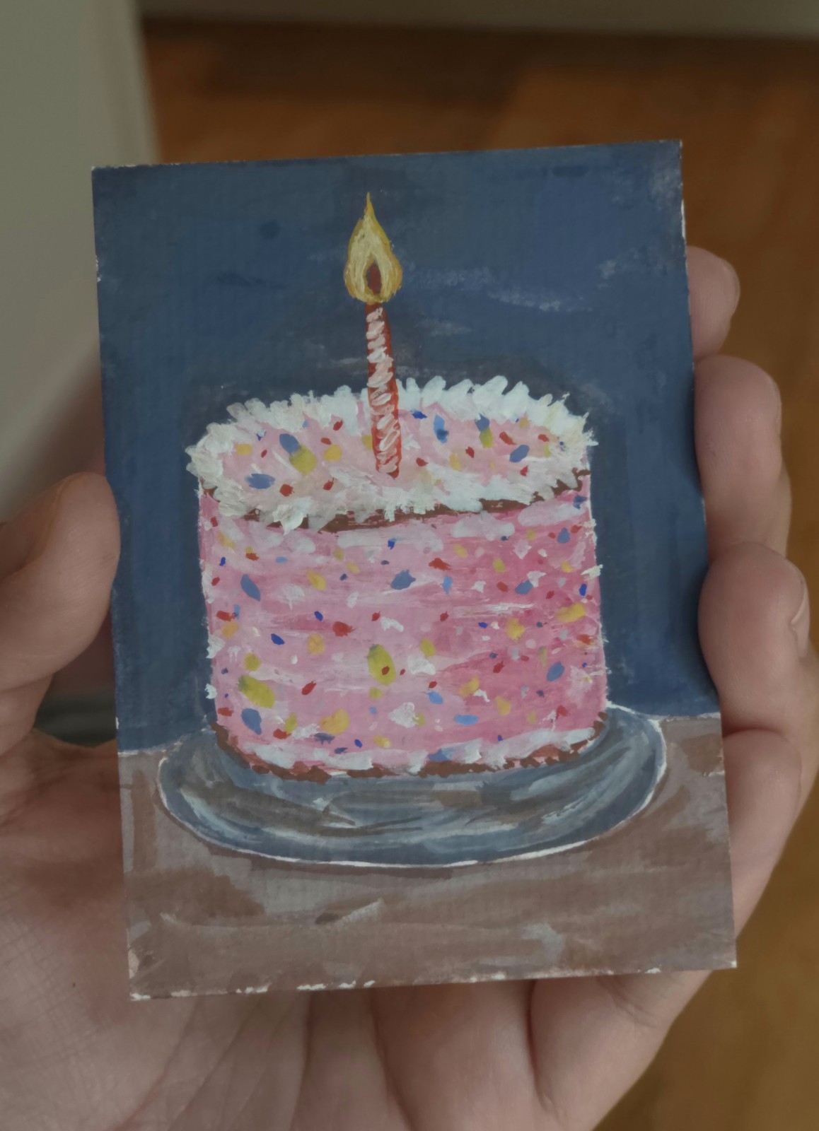 ACEO original Food Art Chocolate Cake Celebration Illustration Gouache 2.5″3.5″