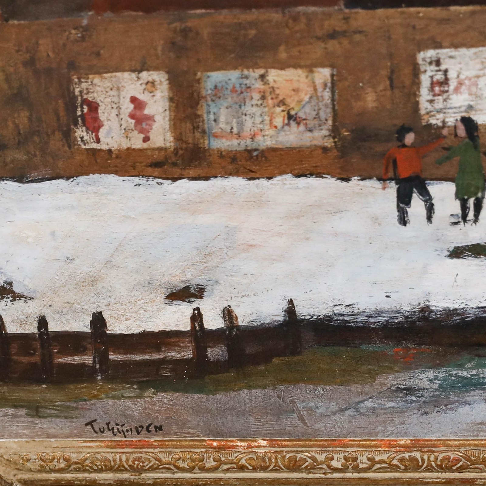 Tadeus van Eijsden (1900-1980) – Framed Oil, Snow Day by the Canal