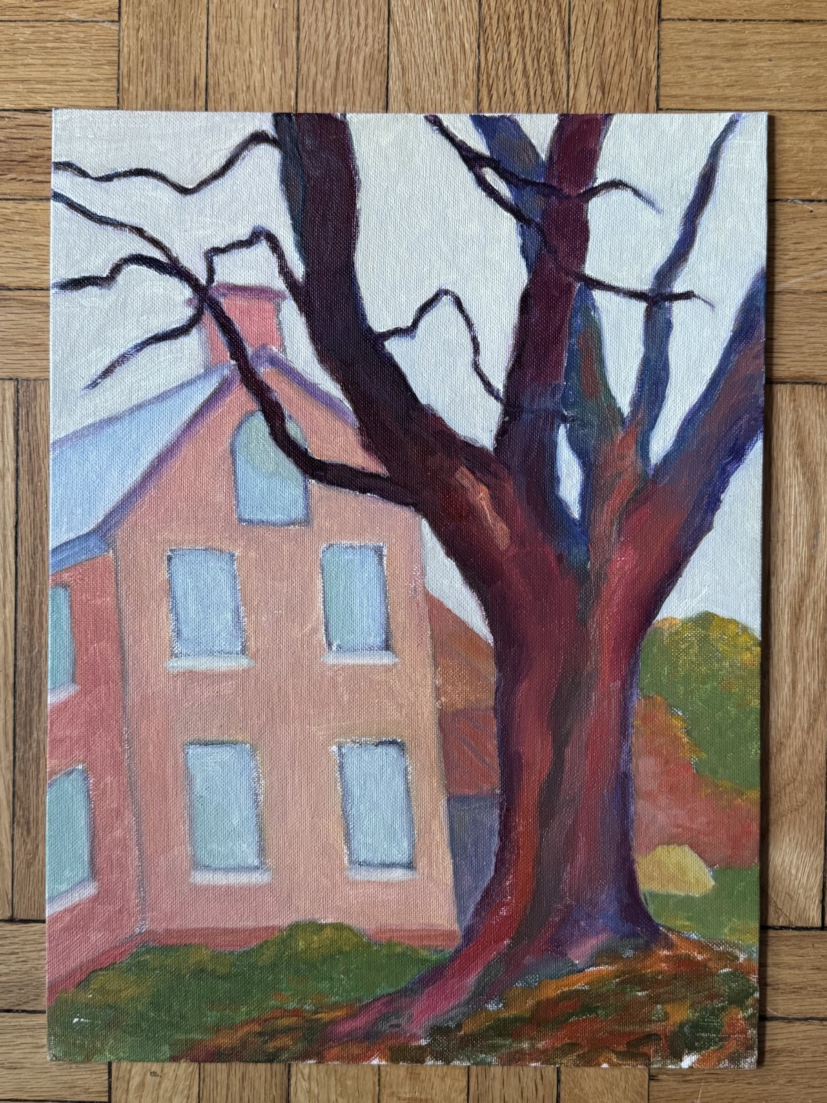 Vintage Contemporary Acrylic Landscape Painting Tree House Peter Feldman 12×18