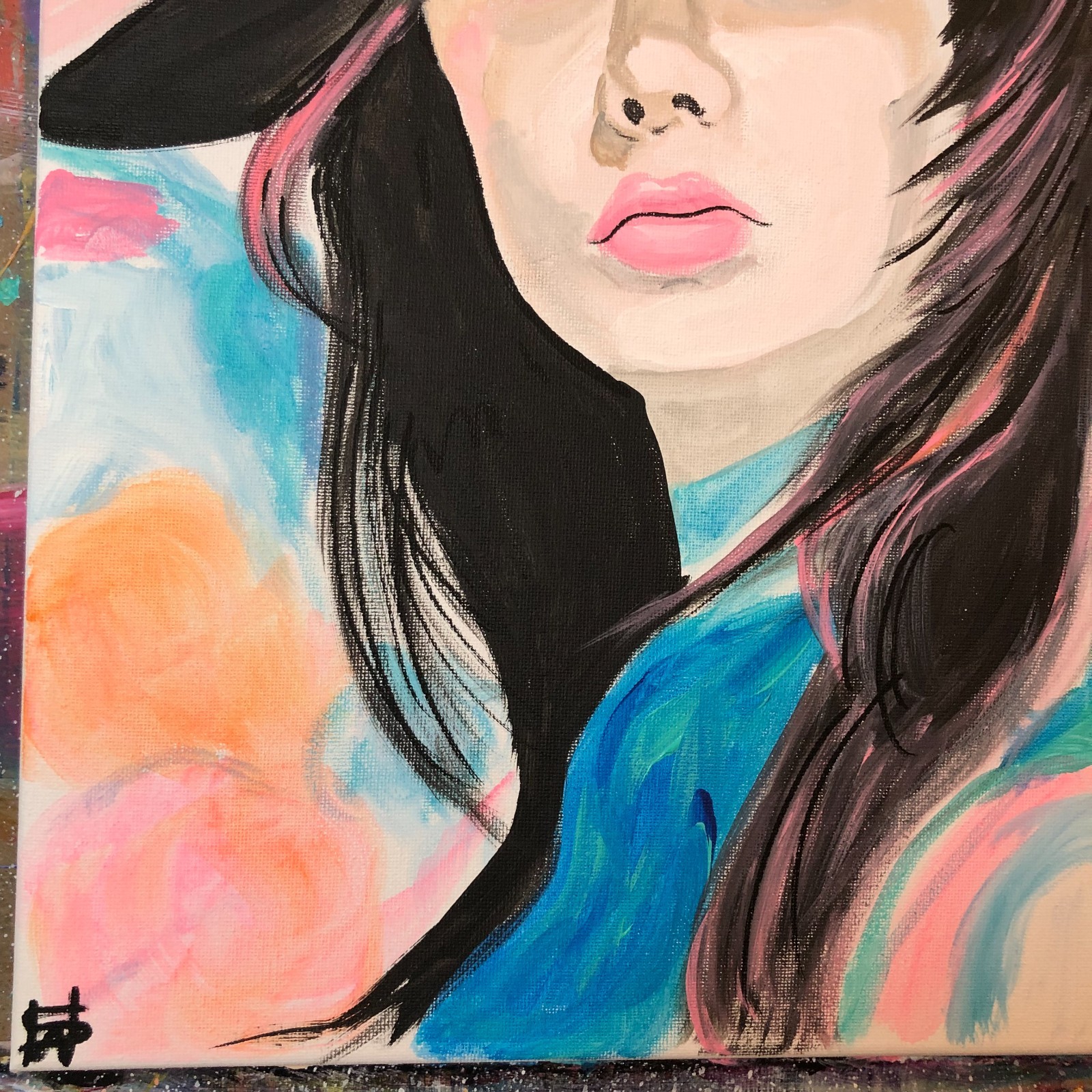 WS original hat girl impressionism portrait painting 12×16 canvas modern art