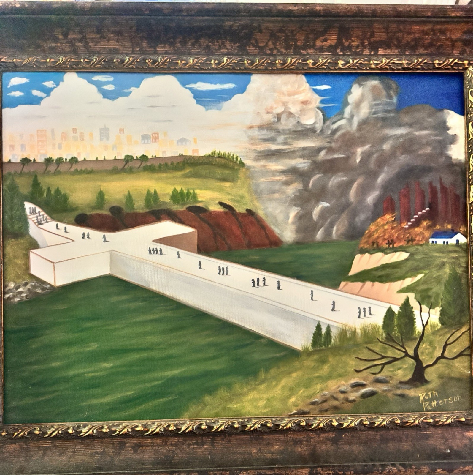 Art Religious “Bridge of Salvation” or Way of the Cross” Oil Painting 24×28