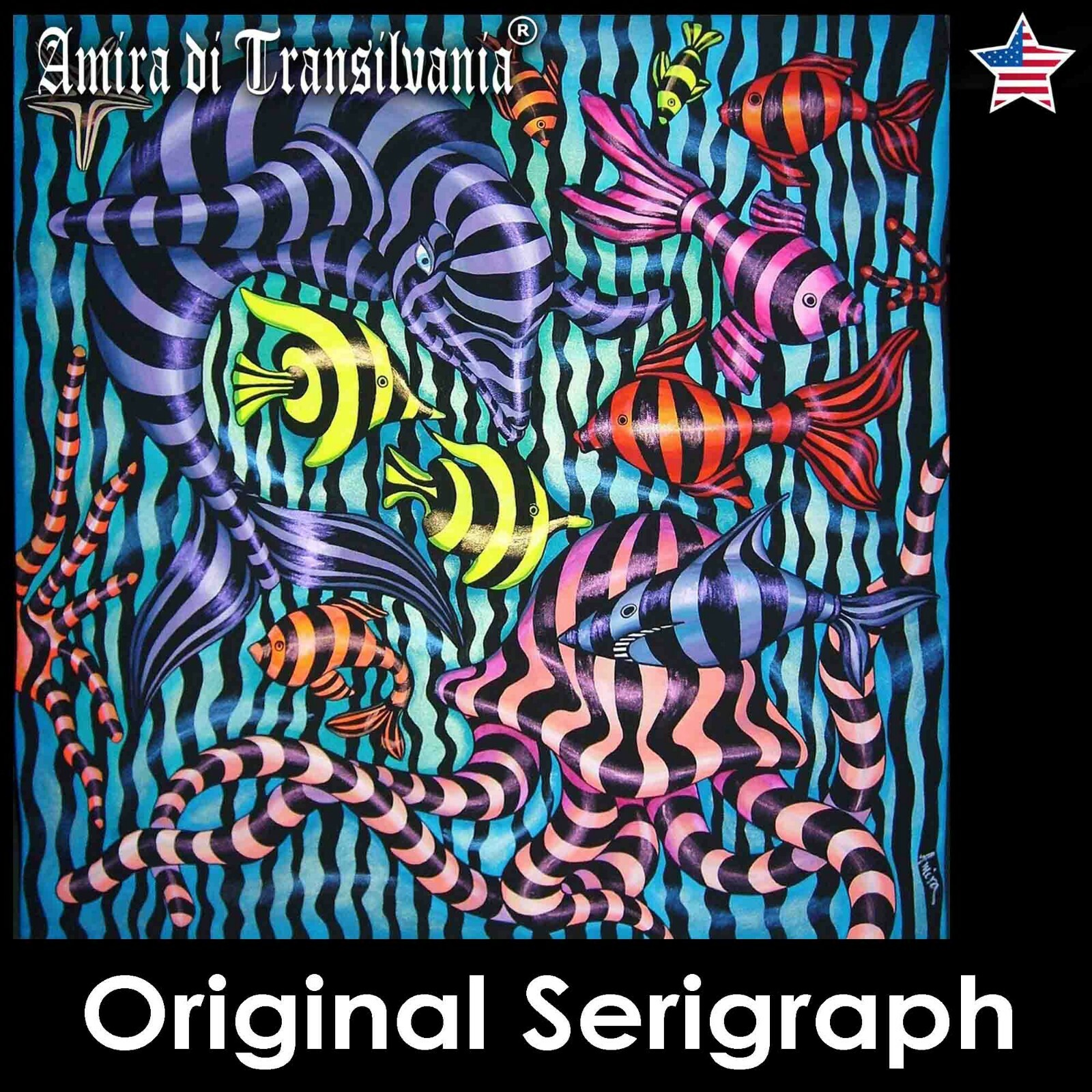 sign of aquarius pisces fish op pop art painting original decor print on canvas