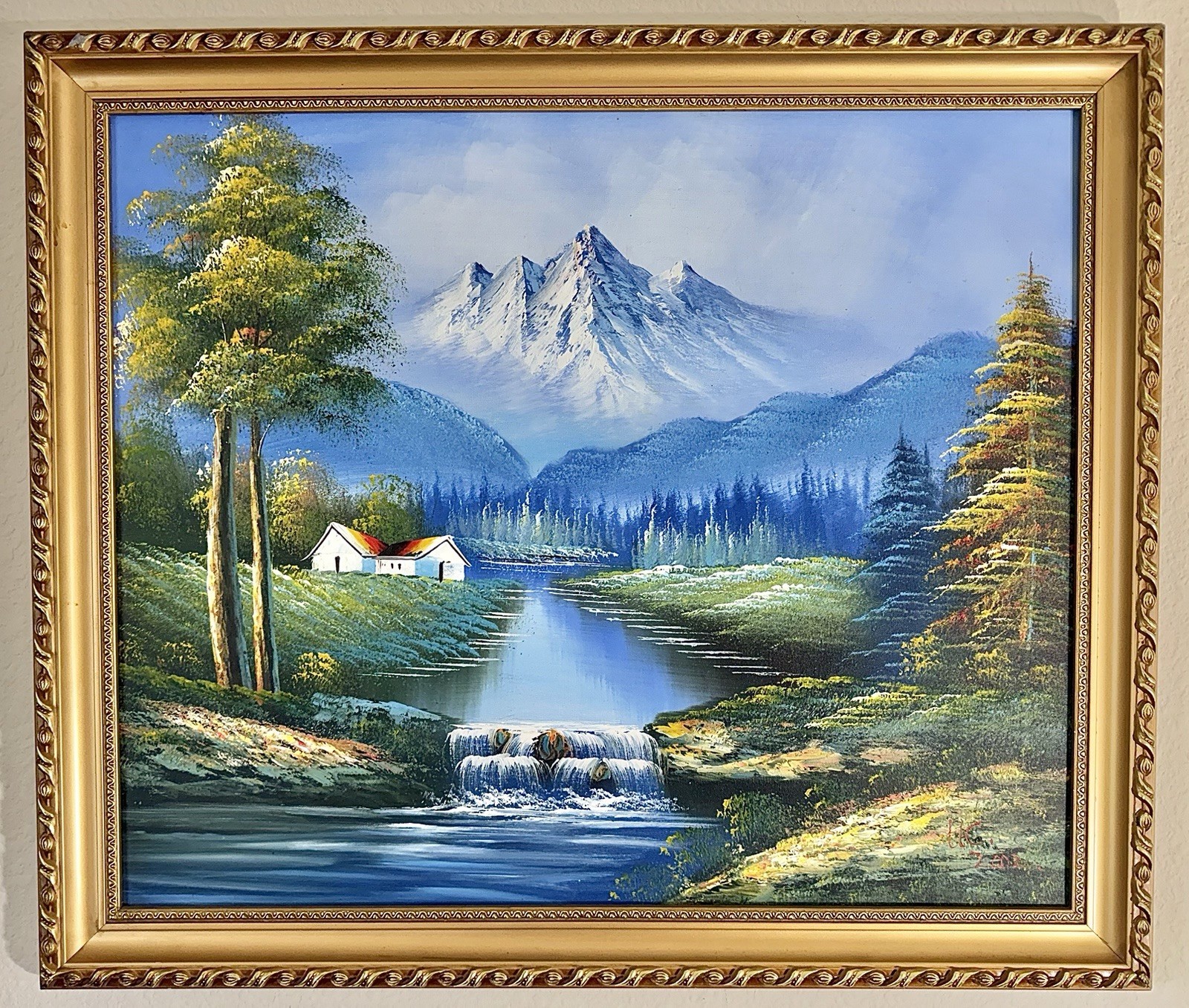 Oil On Canvas Mountain Landscape Painting With Frame – 27 1/2”L X 23 1/2”H