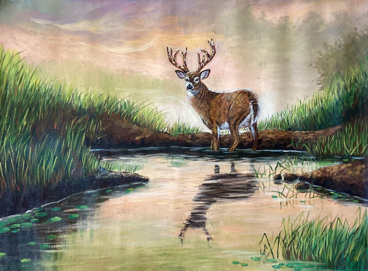 36”x24”100% Hand Painted Oil Painting on Linen-unframed- Majestic Deer Woods