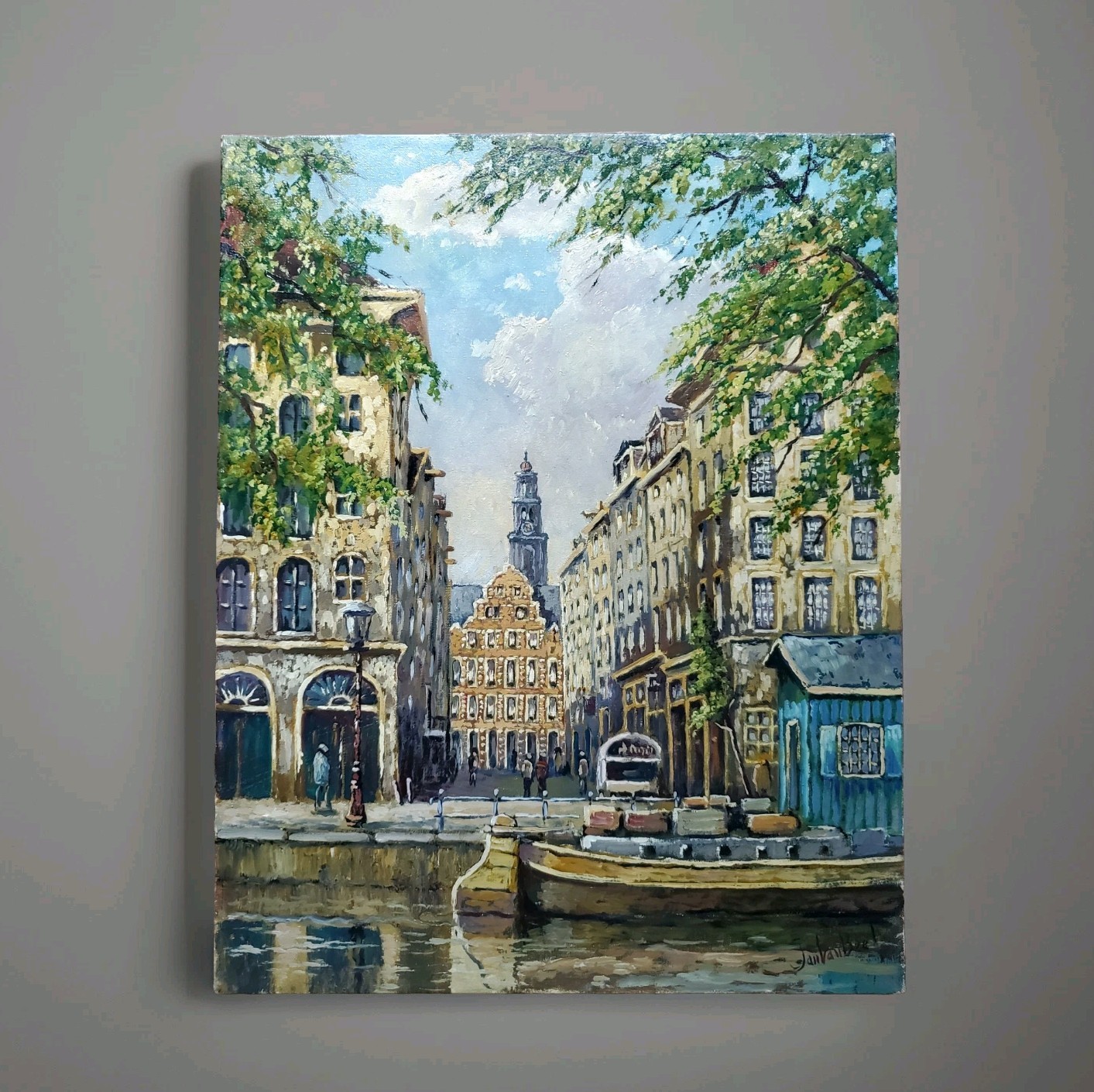 MCM JAN VAN BEEK Original Amsterdam Netherlands Canal Oil Painting Signed