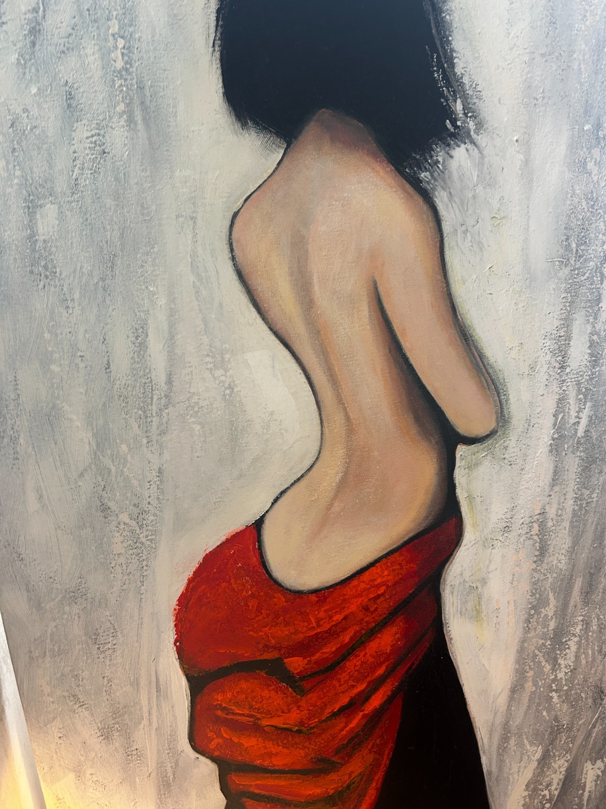 Red Dress Model Side Figurative Acrylic on Canvas Painting 24″x48″