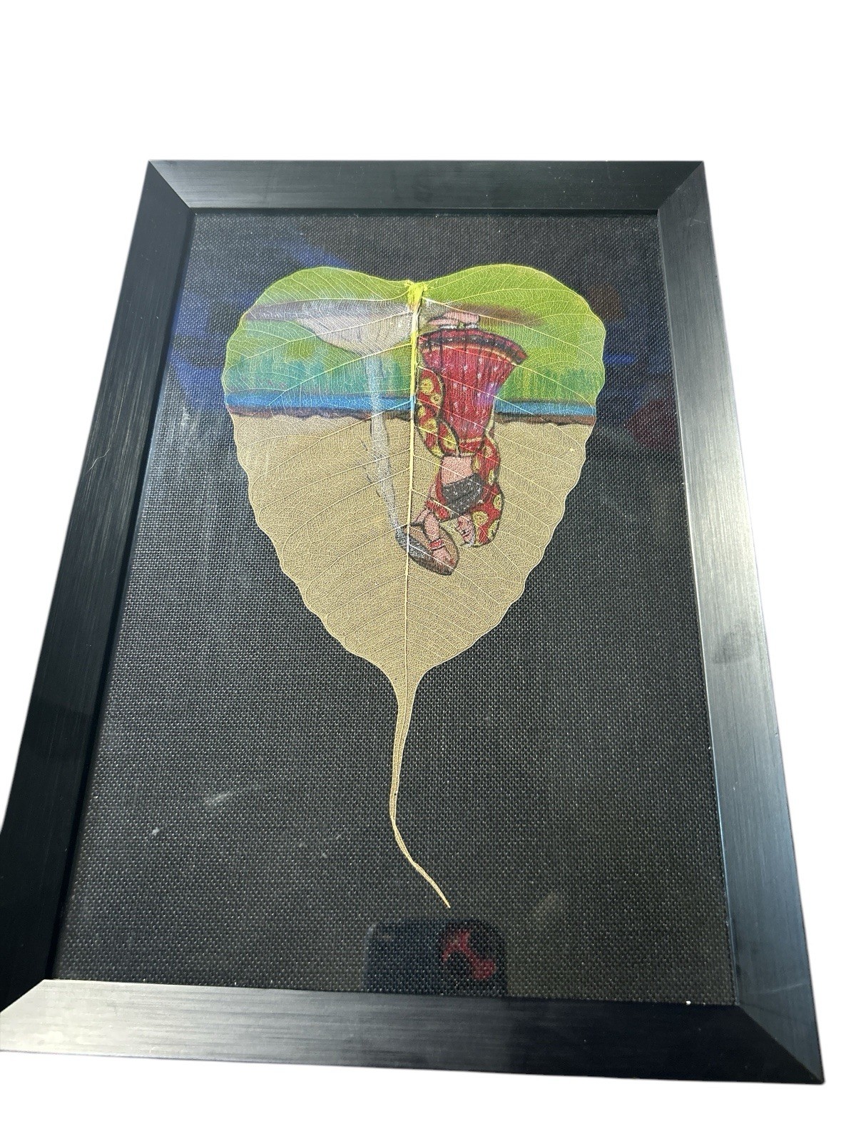 Vintage Hand Painted Pipal Leaf Framed